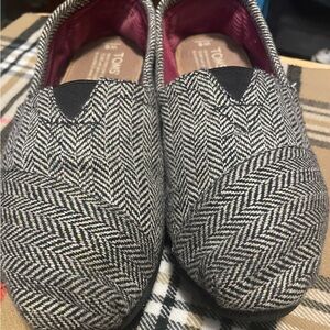 Toms Woman’s  Herringbone Slip-On Loafers in Black and White